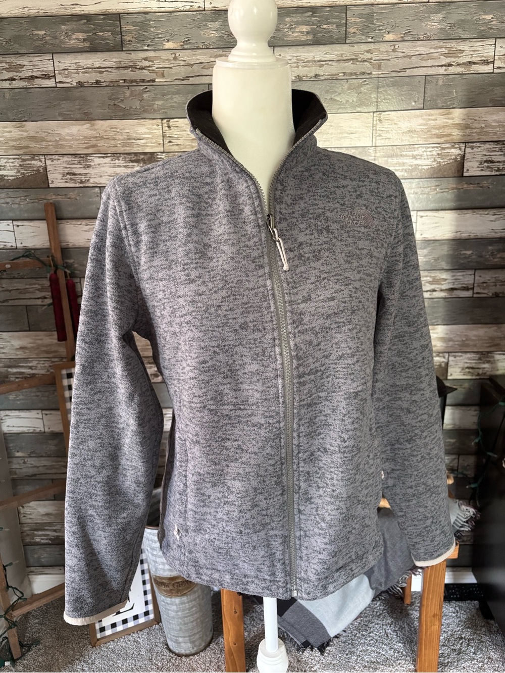 The North Face Full Zip Fleece Jacket Gray Space Dye Cozy Womens Size M